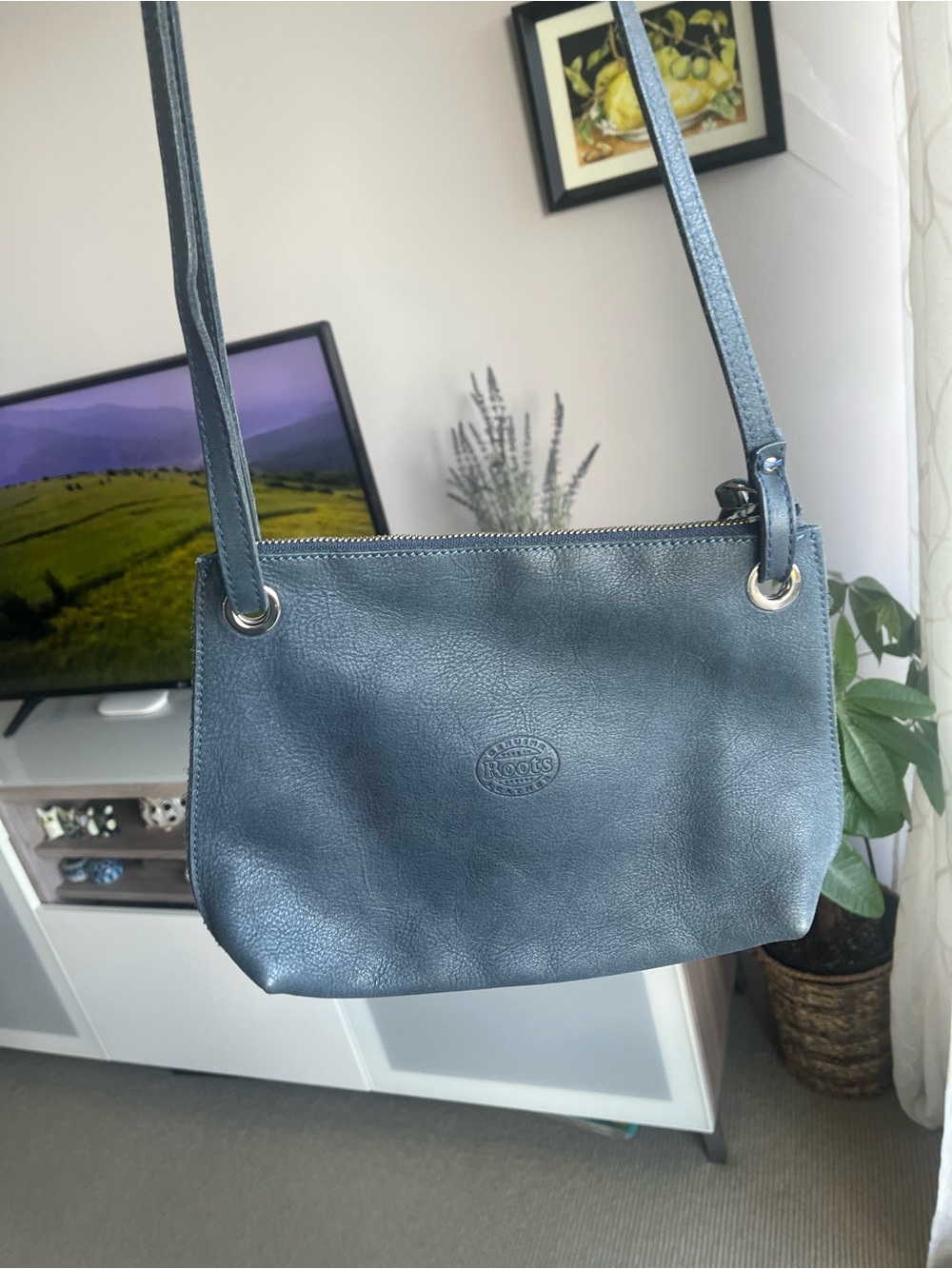 Roots Dark Blue Leather Crossbody